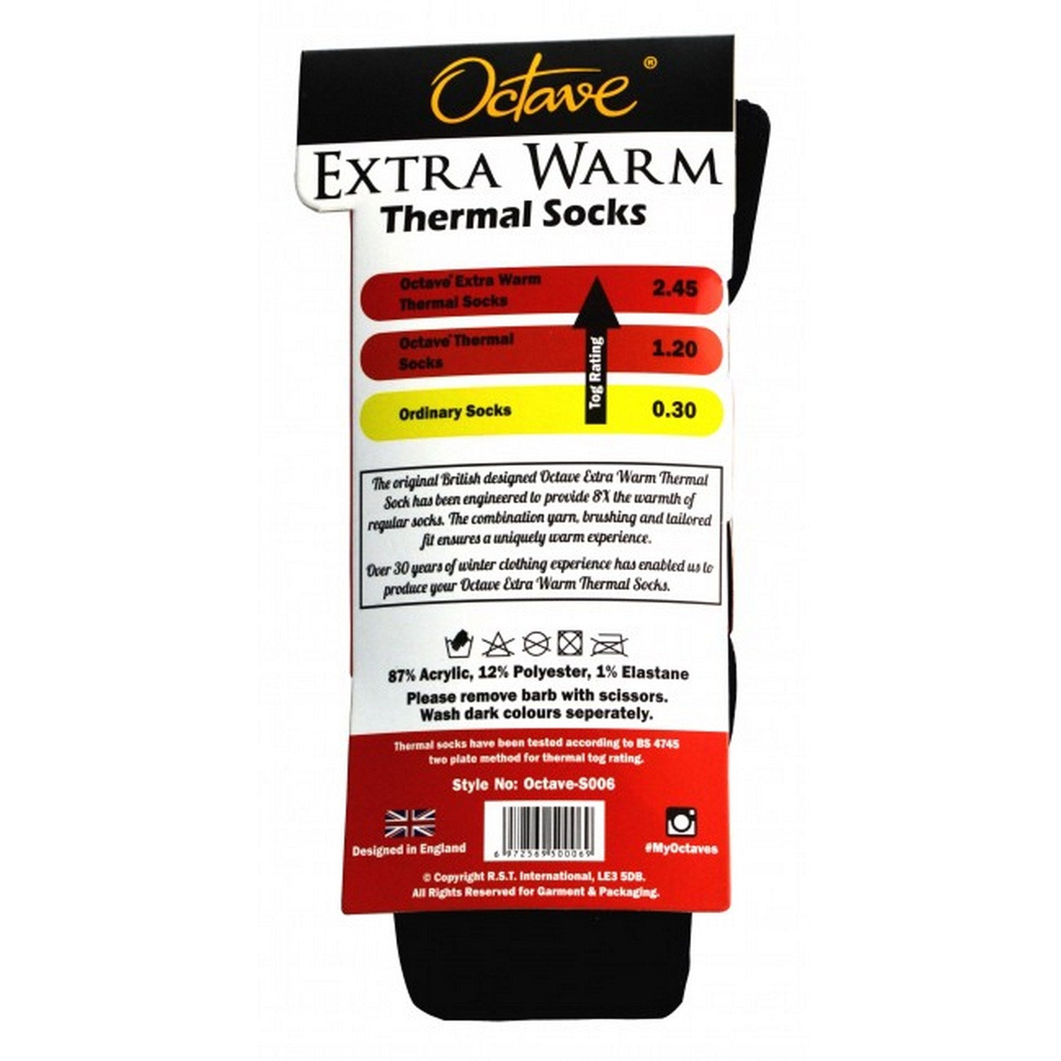 Octave® Mens Extra Warm Thermal Socks 2.45 Tog - Black - British Thermals