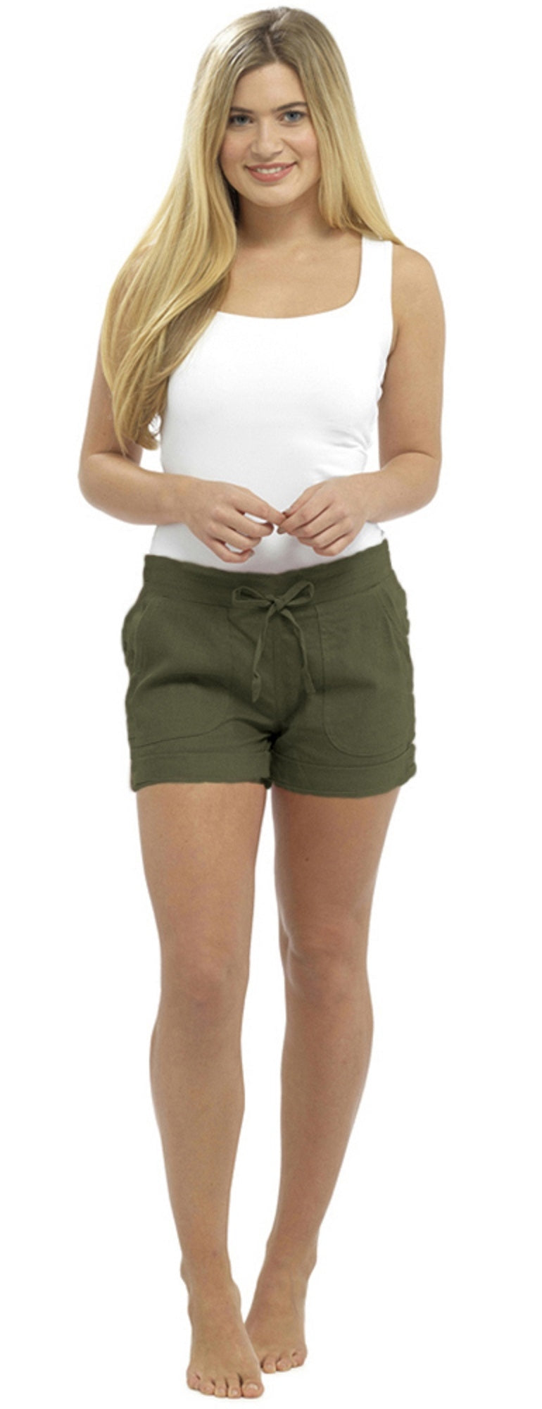 Women 3/4 Linen Trousers Ladies Rib Back Cropped Pants Shorts Plus Size  6-22 UK